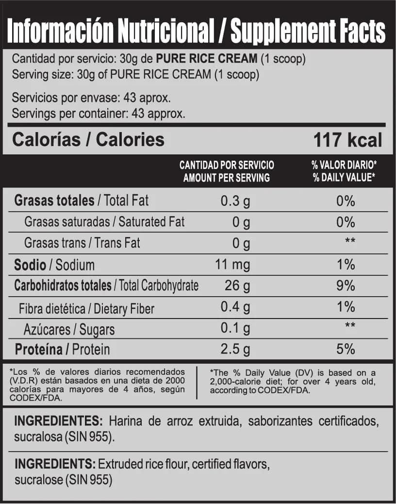 Información nutricional de PURE RICE CREAM 